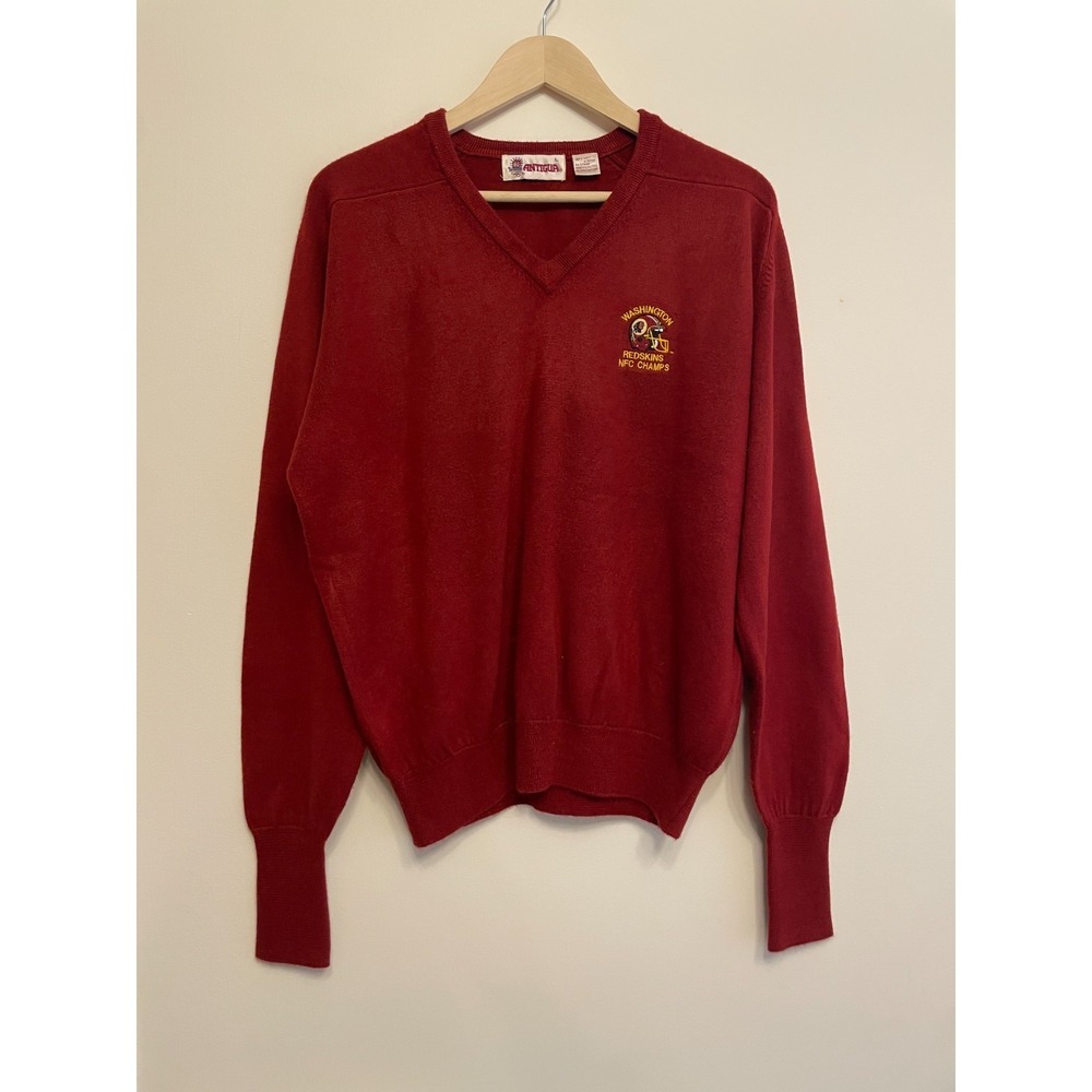 Vtg Washington Redskins Commanders Sweater Men Large Red V-Neck Super Bowl FLAW